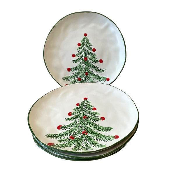 ELI + ANA Christmas Erma Tree Salad Plate 9in Set of 4 Ceramic Holiday NEW - Picture 5 of 13